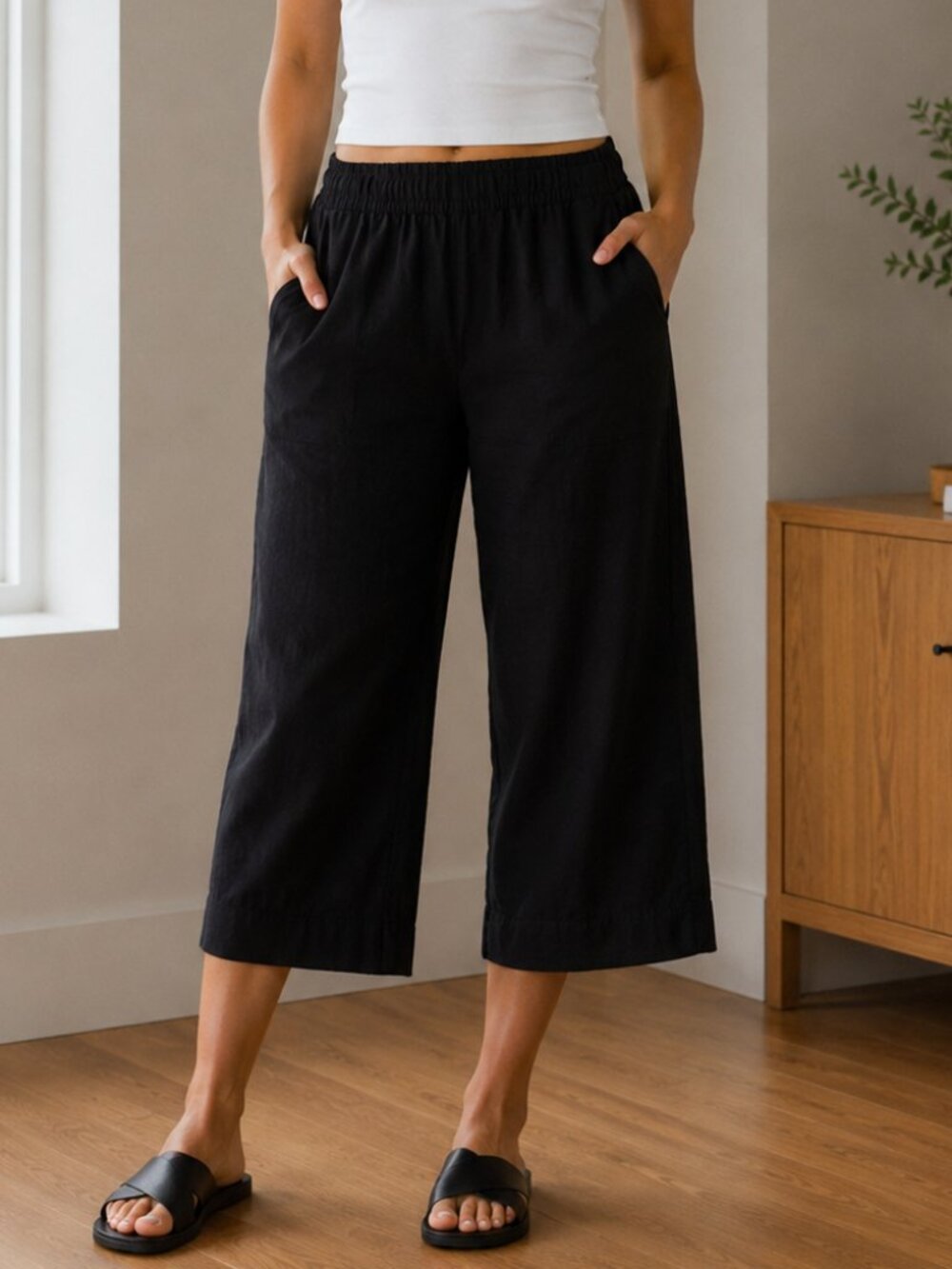 Old Navy High-Rise Wide-Leg Pants Large Petite Black